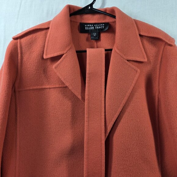 Linda Allard Ellen Tracy Coat Womens 10 Petite Orange 100% Wool Belted Korea - Picture 5 of 16